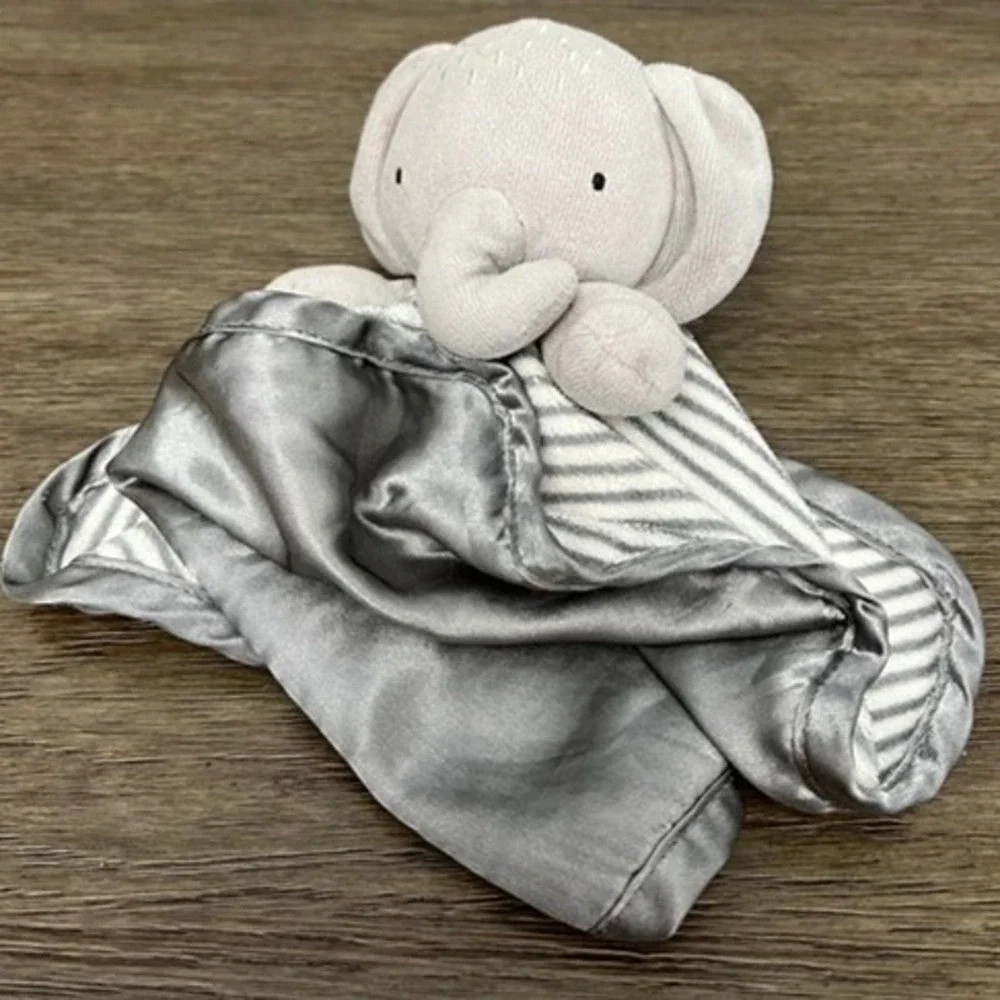Wonder Nation Grey Elephant Security Blanket Lovey Striped Satin Trim Plush Toy